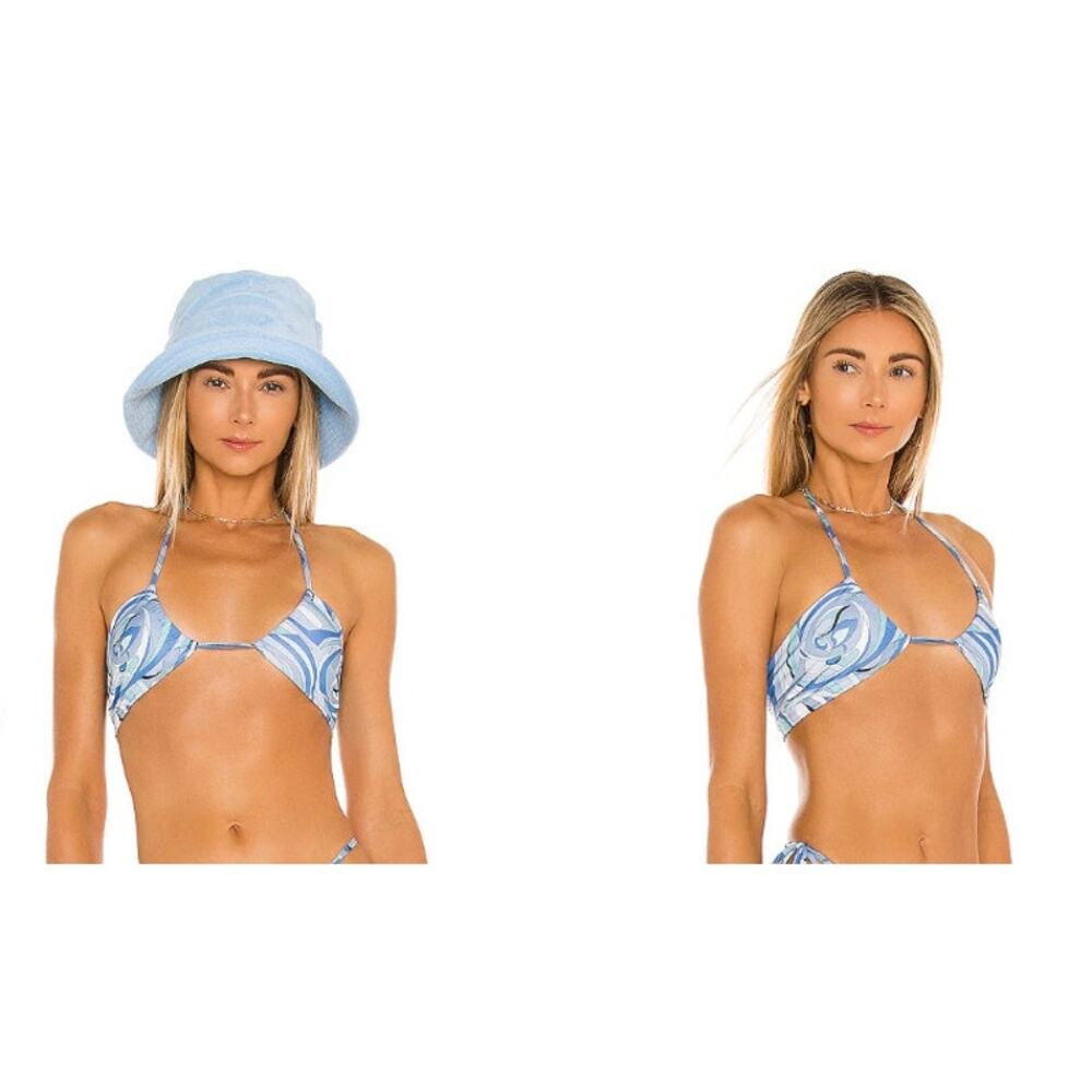 New‎ NWT Monica Hansen Beachwear Blue Abstract Print Bikini Top Small